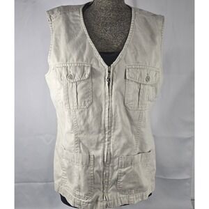 Dockers Utility Vest Full Zip Pockets Sleeveless Outdoor Casual Beige M Nautical